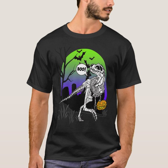 Camiseta Dinosaur Rex Skeleton Scary  Halloween Boys (Frente)