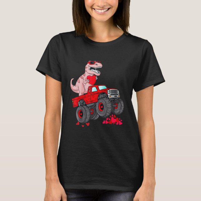 Camiseta Dinosaur Ridding Truck I Steal Hearts Valentines D (Frente)