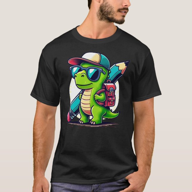 Camiseta Dinosaur School Pen Dino Cartoon Back to School (Frente)