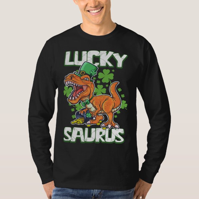 Camiseta Dinosaur St Patrick's Day LUCKY SAURUS T Rex LUCKY (Frente)