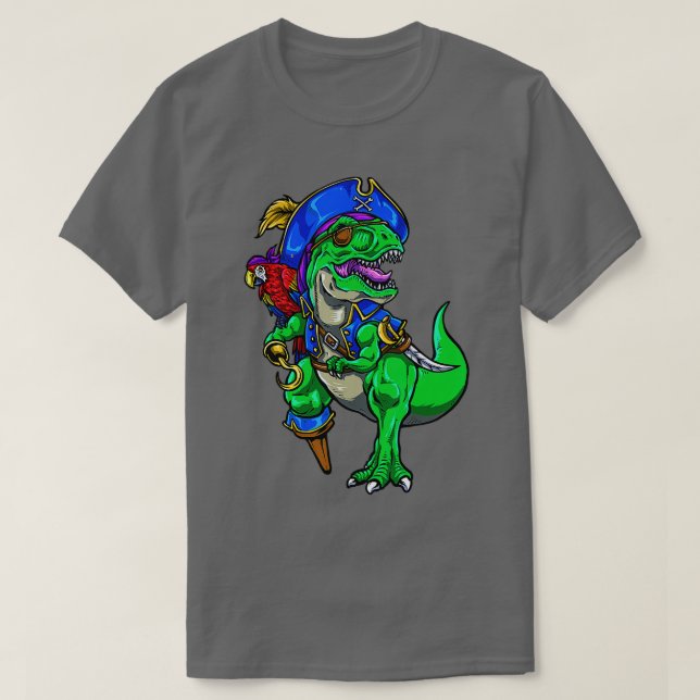 Camiseta Dinosaur T Rex Pirate Jolly Roger Halloween Costum (Frente do Design)