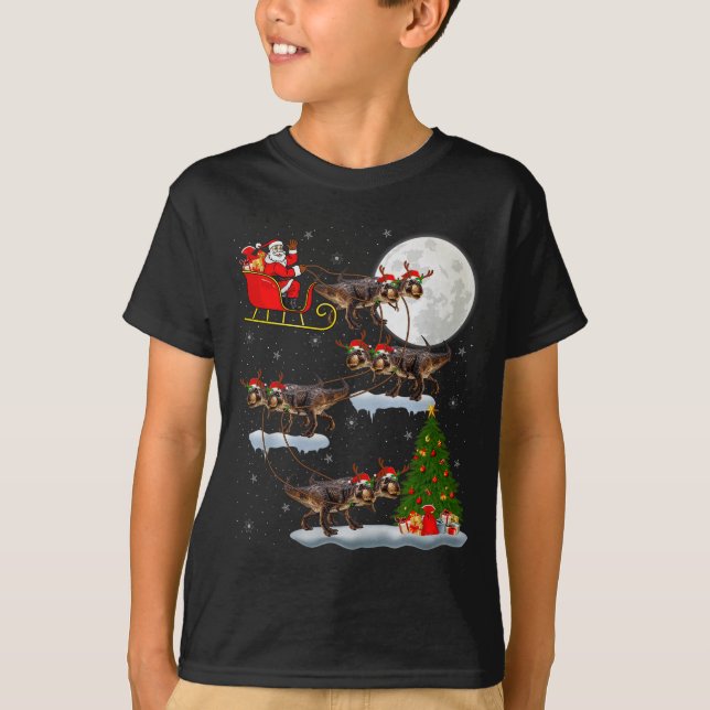 Camiseta Dinosaur T-rex Santa Sleigh Flying Funny Magical C (Frente)