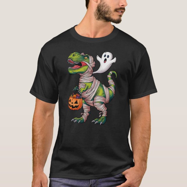 Camiseta Dinosaur Trex Ghost Toddler Boys Halloween Kids (Frente)