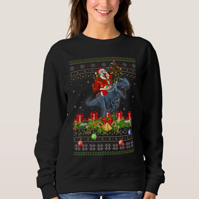 Camiseta Dinosaur  Ugly Santa Riding Dinosaur Christmas (Frente)