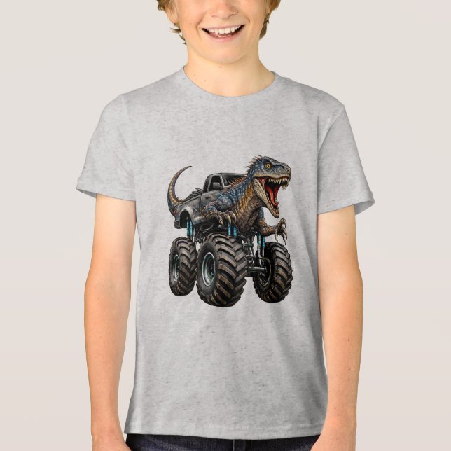 Camiseta Dinosaur Velociraptor Monster Truck (Frente)