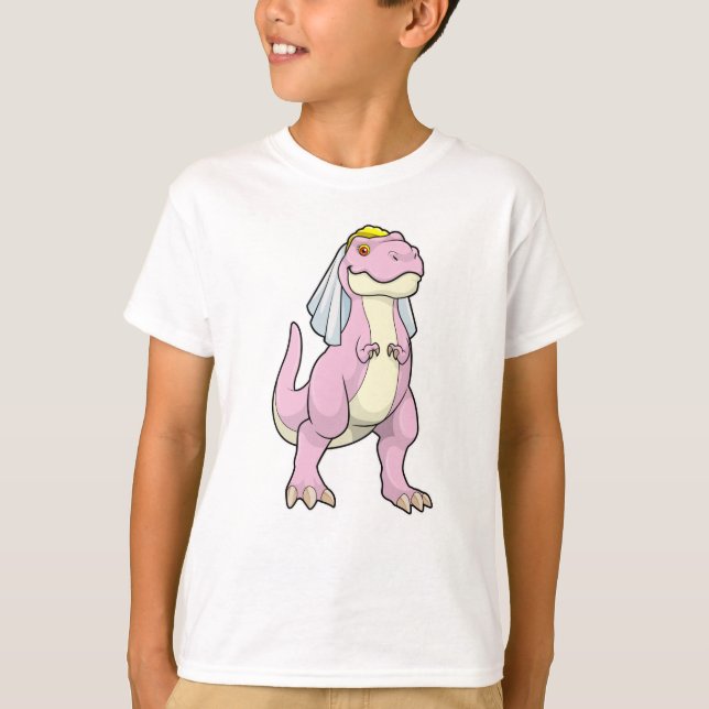Camiseta Dinosauro como Noiva em Casamento com Véu (Frente)