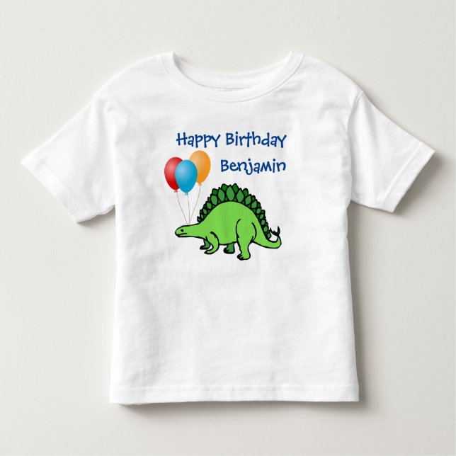 Camiseta Dinossaur Birthday Cute Balloons Little Boy Name (Frente)