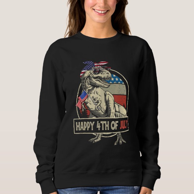 Camiseta Dinossaur Feliz 4 De Julho Meninos Homens Amerisau (Frente)
