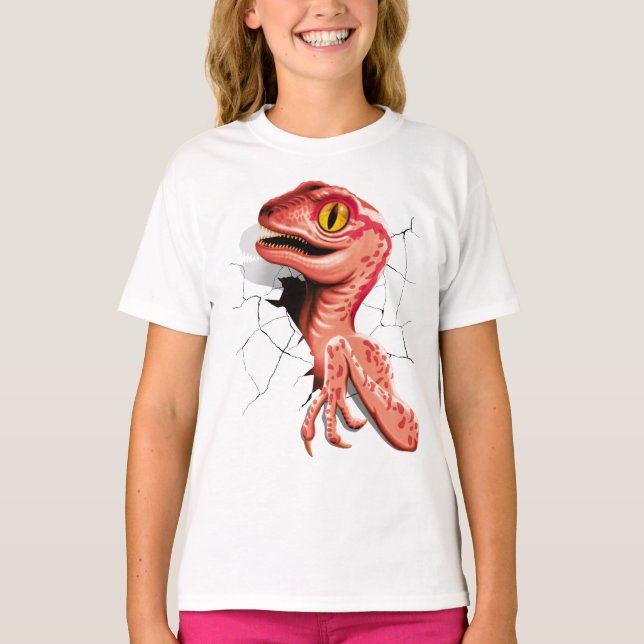 Camiseta Dinossaur Hatching do Velociraptor Realista (Frente)
