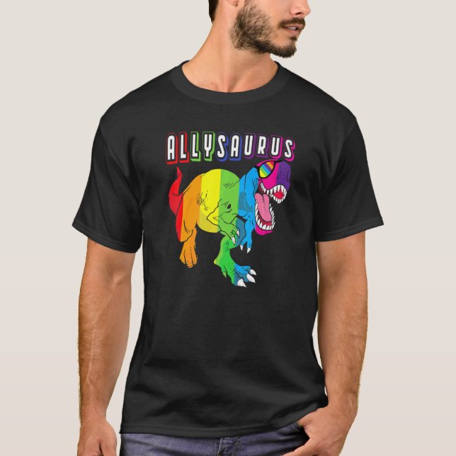 Camiseta Dinossaur Rex Lgbt Orgulho gay Flag Allysaurus All (Frente)