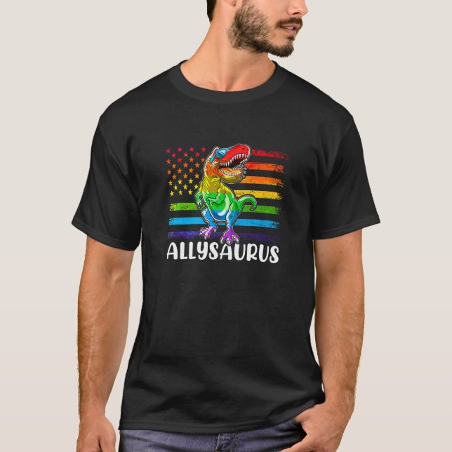 Camiseta Dinossaur Rex Lgbt Orgulho gay Flag Allysaurus All (Frente)