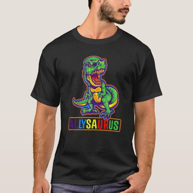 Camiseta Dinossaur Rex Lgbt Orgulho gay Flag Allysaurus All (Frente)