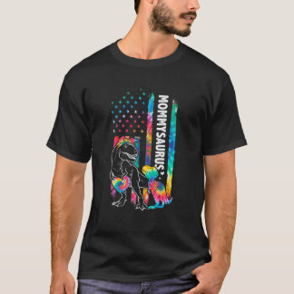 Camiseta Dinossaur Rex Mamãe Saurus Tie Dye EUA Flag Matchi