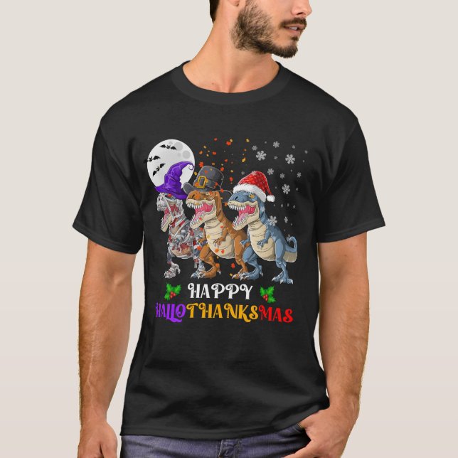 Camiseta Dinossaur T Rex Happy Hallothanksmas (Frente)