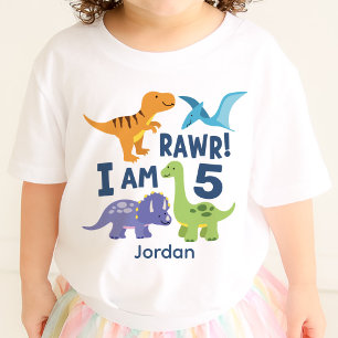 Camiseta Dinossaur T-Rex Kid 5 Birthday Rawr Personalizado