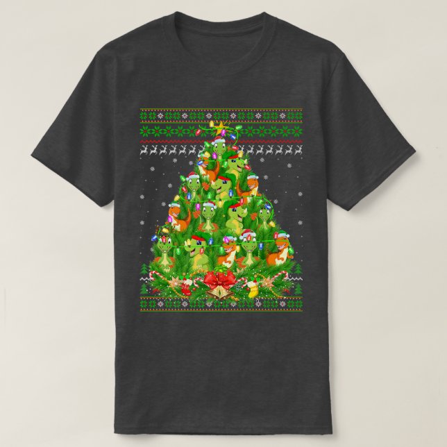 Camiseta Dinossaur Xmas Papais noeis De Lighting Tree Dinos (Frente do Design)