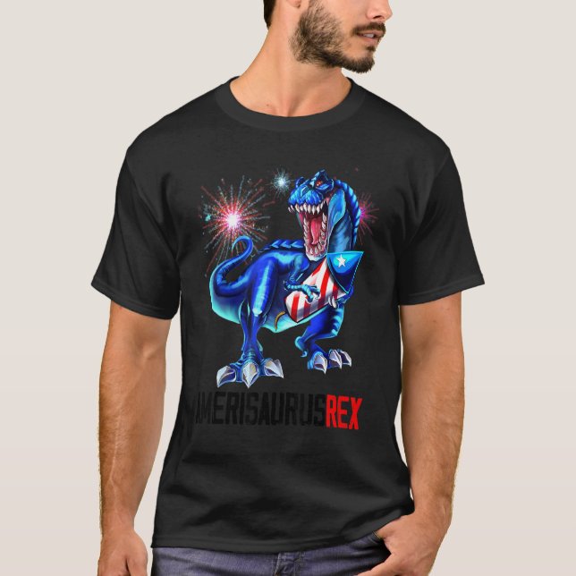 Camiseta Dinossauro 4 De Julho Amerisaurus Rex Fireworks Bo (Frente)