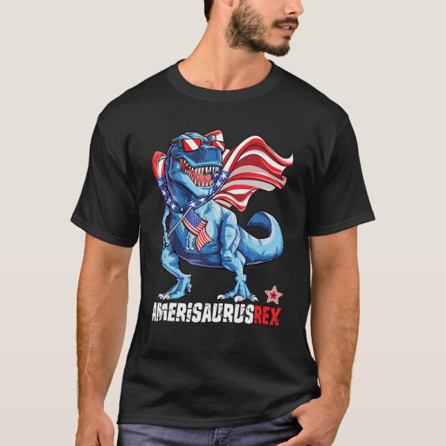 Camiseta Dinossauro 4 De Julho Amerisaurus T Rex Funny Gift (Frente)