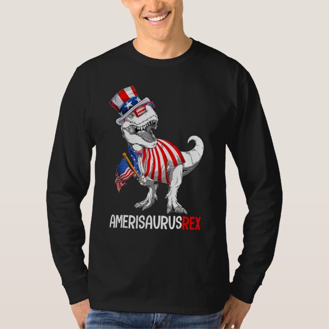 Camiseta Dinossauro 4 De Julho Rex Amerisaurus Patriótico B (Frente)