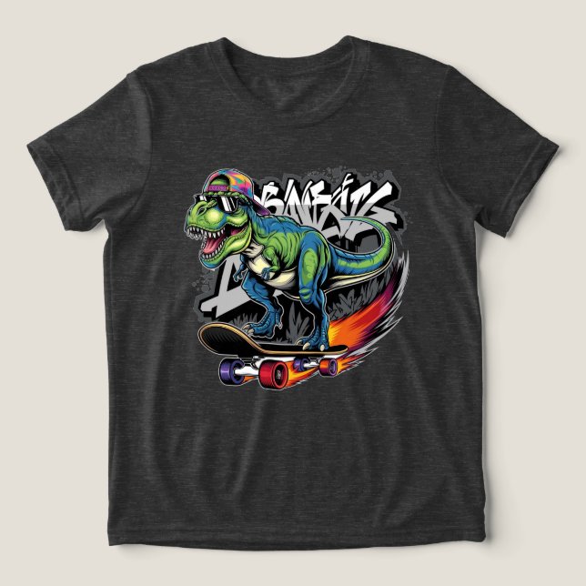 Camiseta Dinossauro a cruzar num skate (Design frontal)