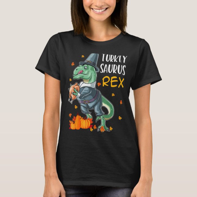 Camiseta Dinossauro Ação de Graças Boas Turcas Surus T Rex  (Frente)