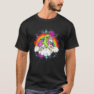 Camiseta Dinossauro Andando Unicorn - Arco-Íris Nuvens Core