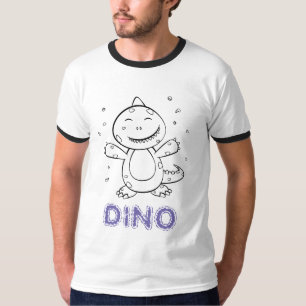 Camiseta Dinossauro - Animais de Arte Desenhados em Preto e