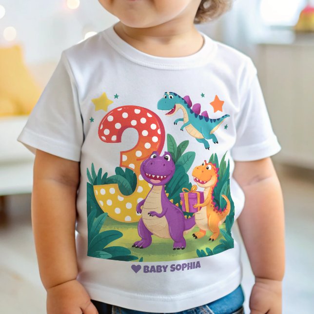 Camiseta Dinossauro aniversário de 3 anos (Criador carregado)