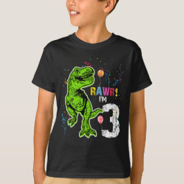 Camiseta Dinossauro aniversário de 3 anos T-Rex