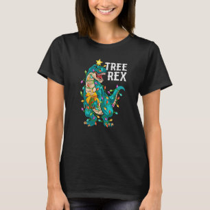 Camiseta Dinossauro Árvore Rex Xmas Luzes Trex Cristo Dinos