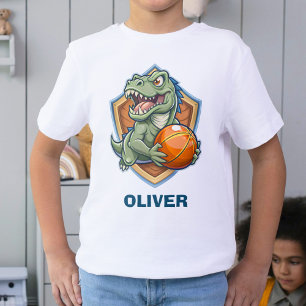 Camiseta Dinossauro Assustador e Engraçado Jogando Basquete