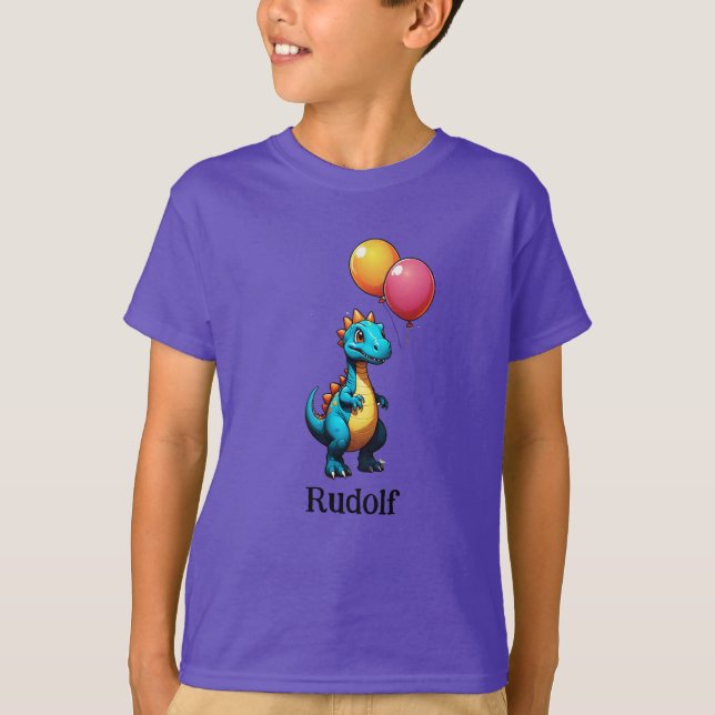 Camiseta Dinossauro azul com balões (Frente)