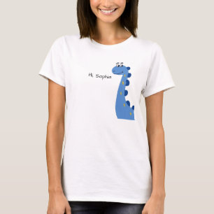Camiseta Dinossauro Azul Fofo - Nome Personalizado Sophia