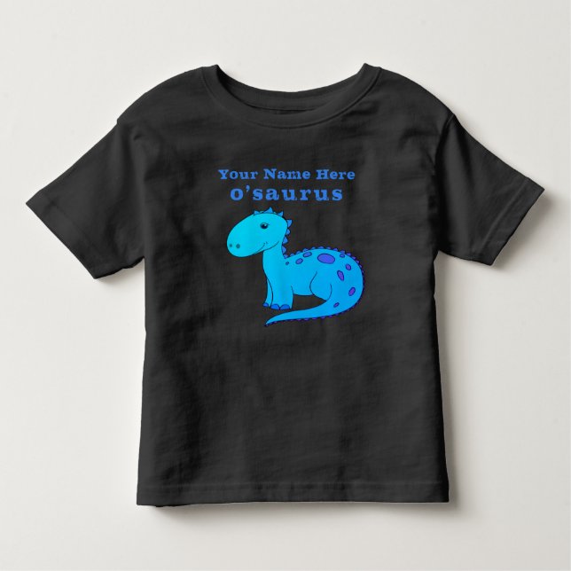 Camiseta Dinossauro Azul Personalizado Divertido com Nome d (Frente)