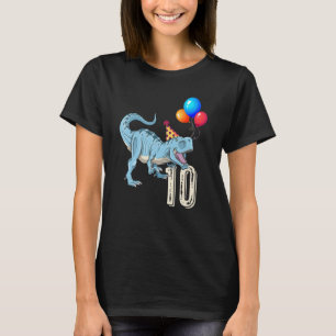 Camiseta Dinossauro Balão T Rex 10ª Rapariga de Aniversário