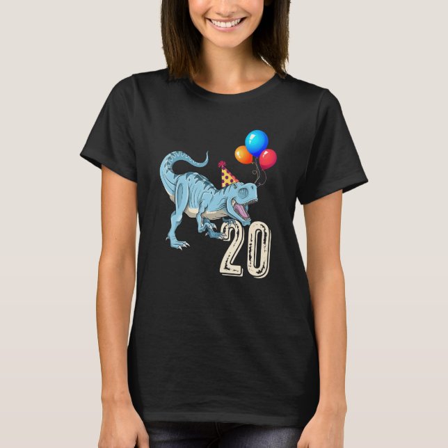 Camiseta Dinossauro Balão T Rex 20 Birthday Garoto (Frente)