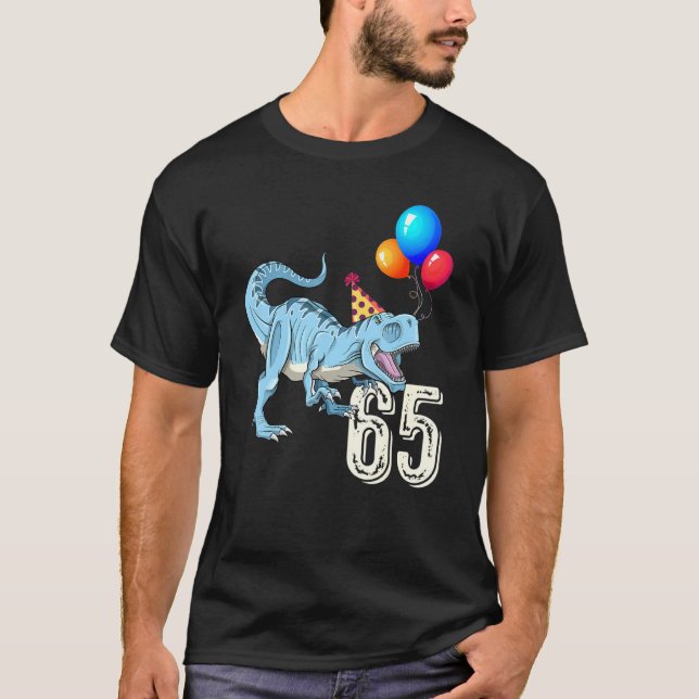 Camiseta Dinossauro Balão T Rex 65ª Rapariga de Aniversário (Frente)