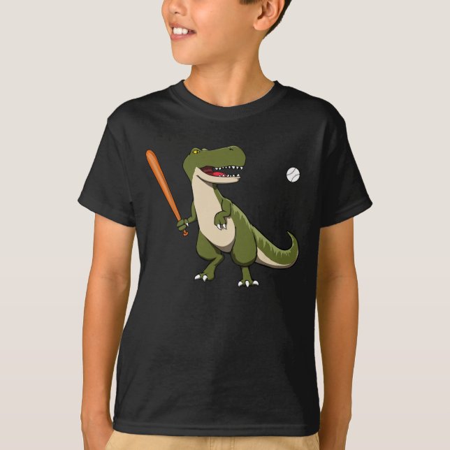 Camiseta Dinossauro Batedor de Beisebol T-Rex (Frente)