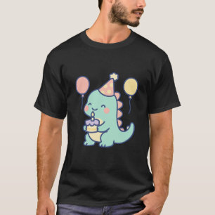 Camiseta Dinossauro Bonito de Aniversário com Bolo