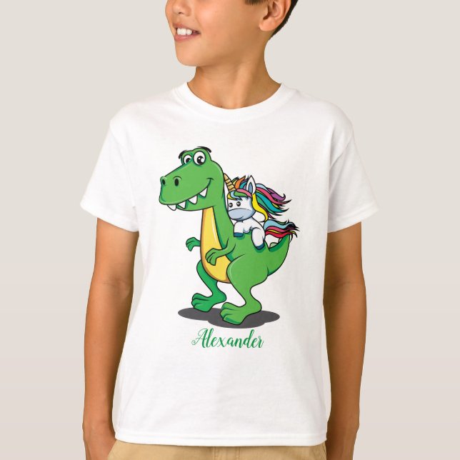 Camiseta Dinossauro bonito e unicórnio (Frente)