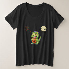 Camiseta Dinossauro bonito joga truque de abóbora para trat