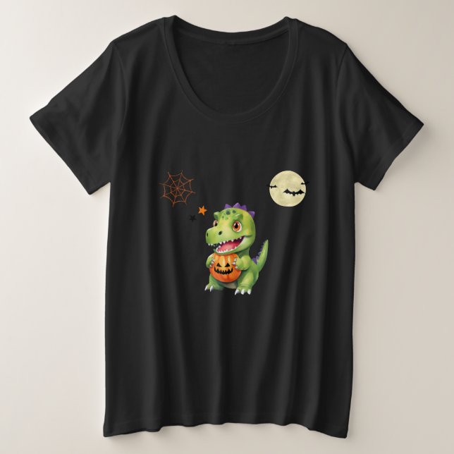 Camiseta Dinossauro bonito joga truque de abóbora para trat (Frente do Design)