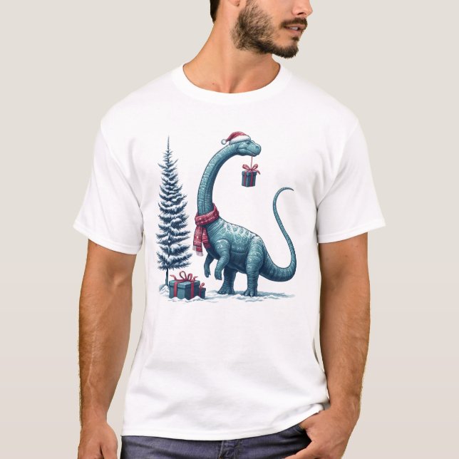 Camiseta dinossauro Brontosauro de Natal (Frente)