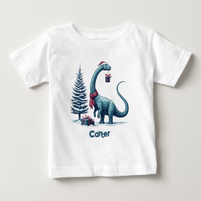 Camiseta dinossauro Brontossauro de Natal (Frente)