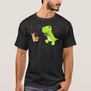 Camiseta Dinossauro Caminhando Com Corgi