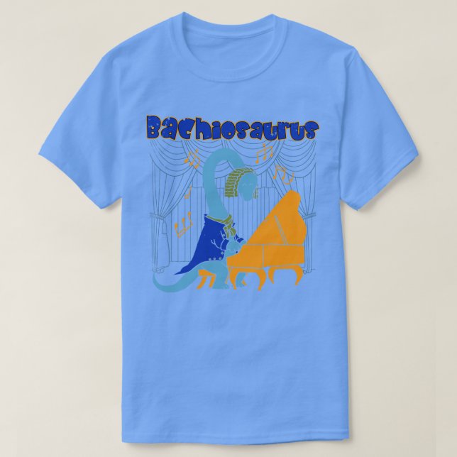 Camiseta Dinossauro Cinto Compositor Musical Bach Brachiosa (Frente do Design)