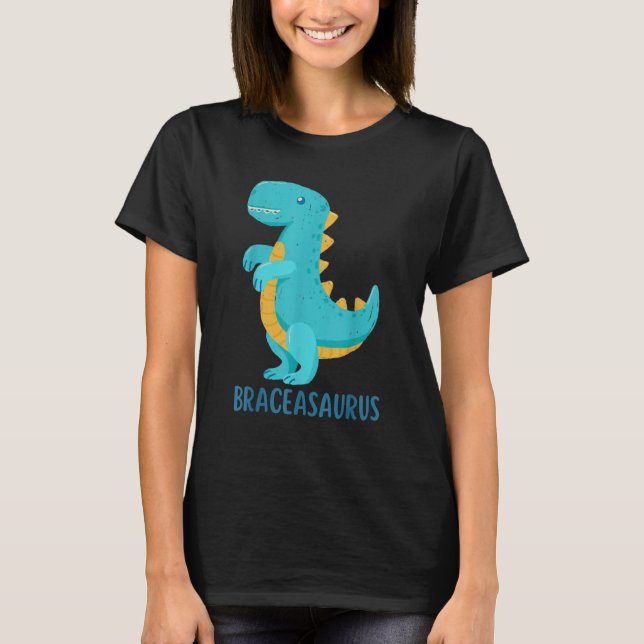 Camiseta Dinossauro Coloca BRACEASAURUS Ortodontista (Frente)