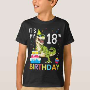 Camiseta Dinossauro com bolo 18º aniversário feliz 18 anos