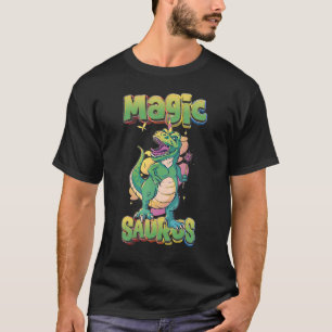 Camiseta Dinossauro Com Unicórnio Horn E Varinha Mágica 1