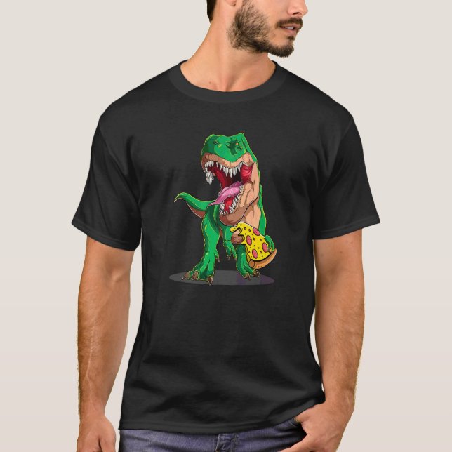 Camiseta Dinossauro Comendo Fatia de Pizza Pizzasaurus Comi (Frente)